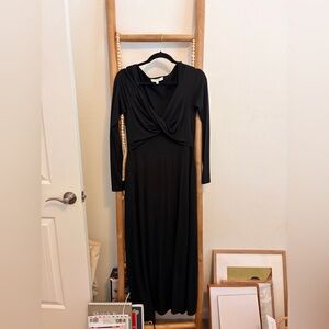 Favorite Daughter Black Twist-Front Long Sleeve Maxi Dress